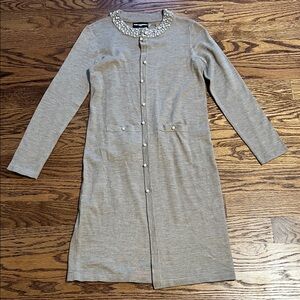 Karl Lagerfeld Tan Cardigan with Pearl Accents